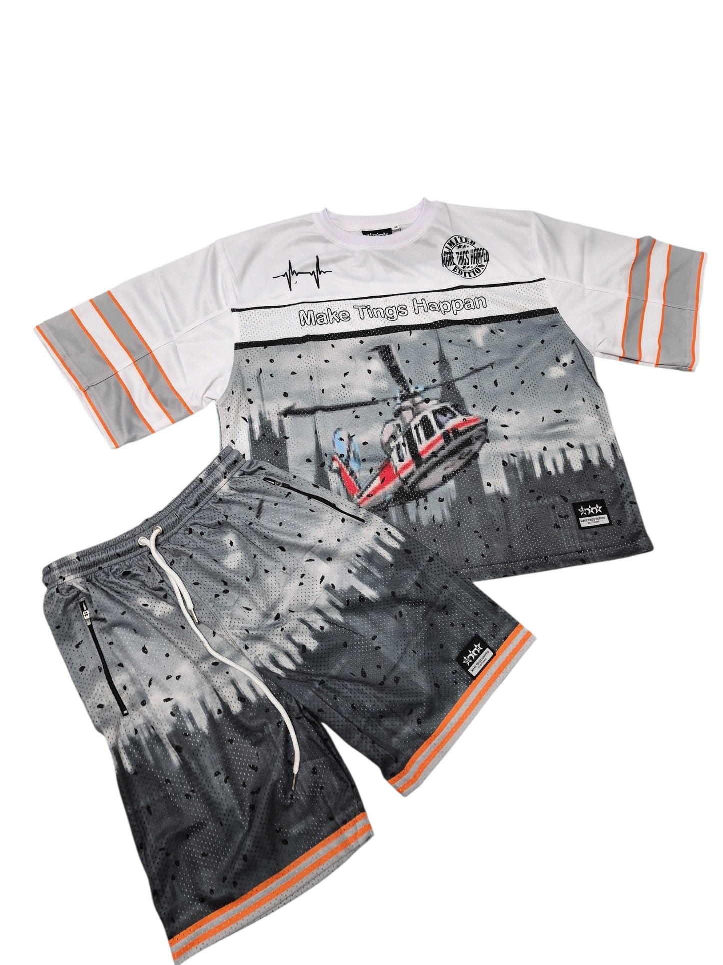 Make Things Happen Helicopter Print T-Shirt & Tie-Dye Shorts Set for Men