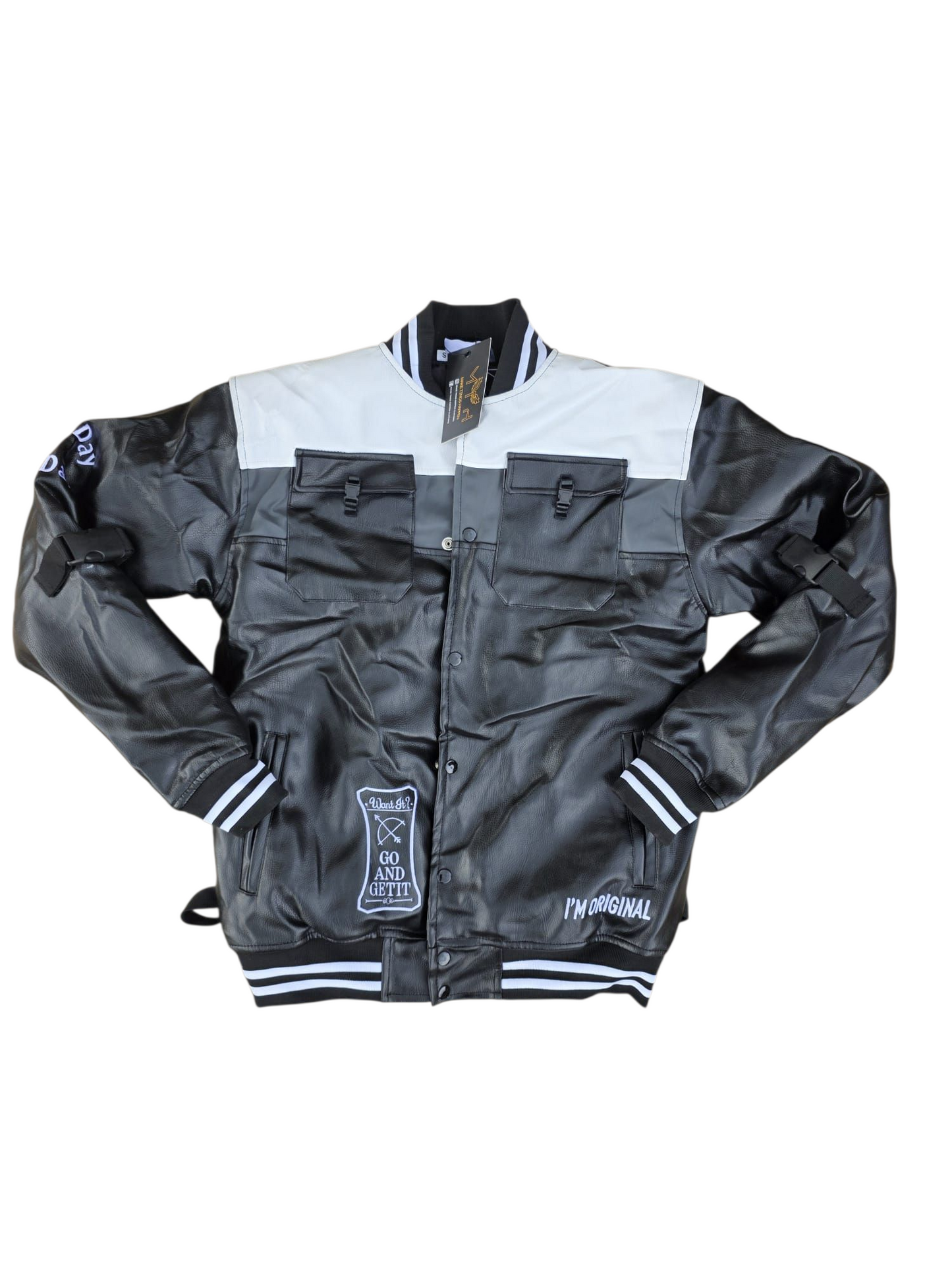 Make Tings Happen Eagle Biker Jacket - Black & White
