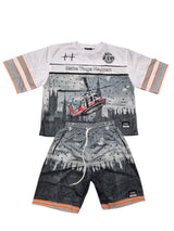 Make Things Happen Helicopter Print T-Shirt & Tie-Dye Shorts Set for Men
