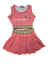 Twisted Sister Pink Tank Top & Pleated Skirt Set with MTH Logo and Star Details for Girls