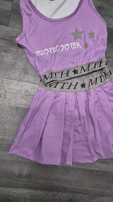 Twisted Sister Pink Tank Top & Pleated Skirt Set with MTH Logo and Star Details for Girls