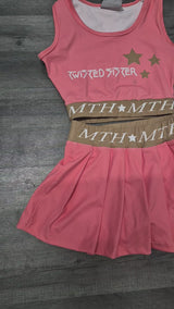 Twisted Sister Pink Tank Top & Pleated Skirt Set with MTH Logo and Star Details for Girls