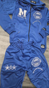 MTH M Brand Blue Hoodie & Joggers Set with Logo & Star Details for Men