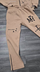 MTH Brand Beige Hoodie & Sweatpants Set with Cross & Star