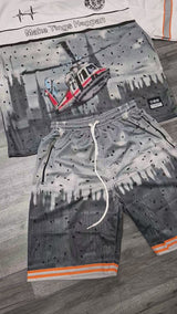 Make Things Happen Helicopter Print T-Shirt & Tie-Dye Shorts Set for Men