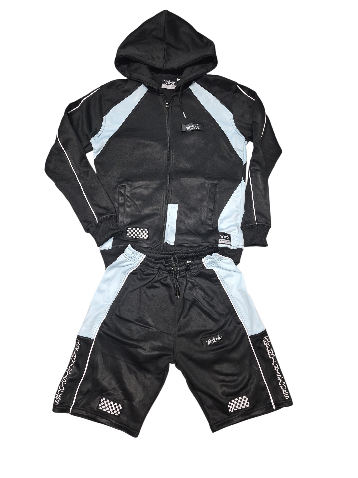 MTH Black & White Sportswear Set with Checkered Accents and Star Logo for Men