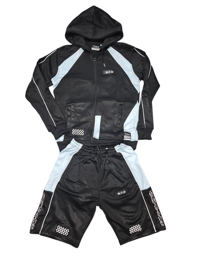 MTH Black & White Sportswear Set with Checkered Accents and Star Logo for Men