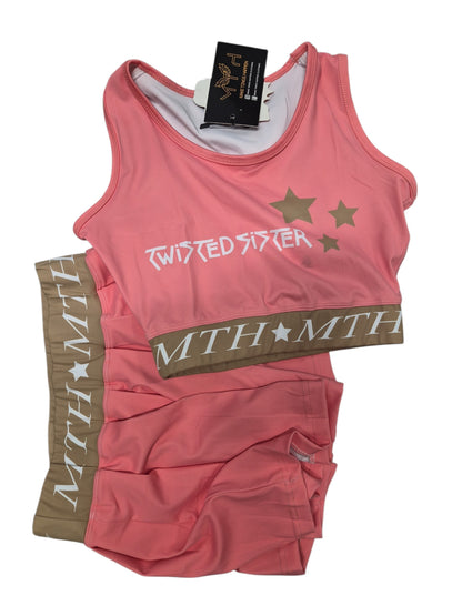 Twisted Sister Pink Tank Top & Pleated Skirt Set with MTH Logo and Star Details for Girls