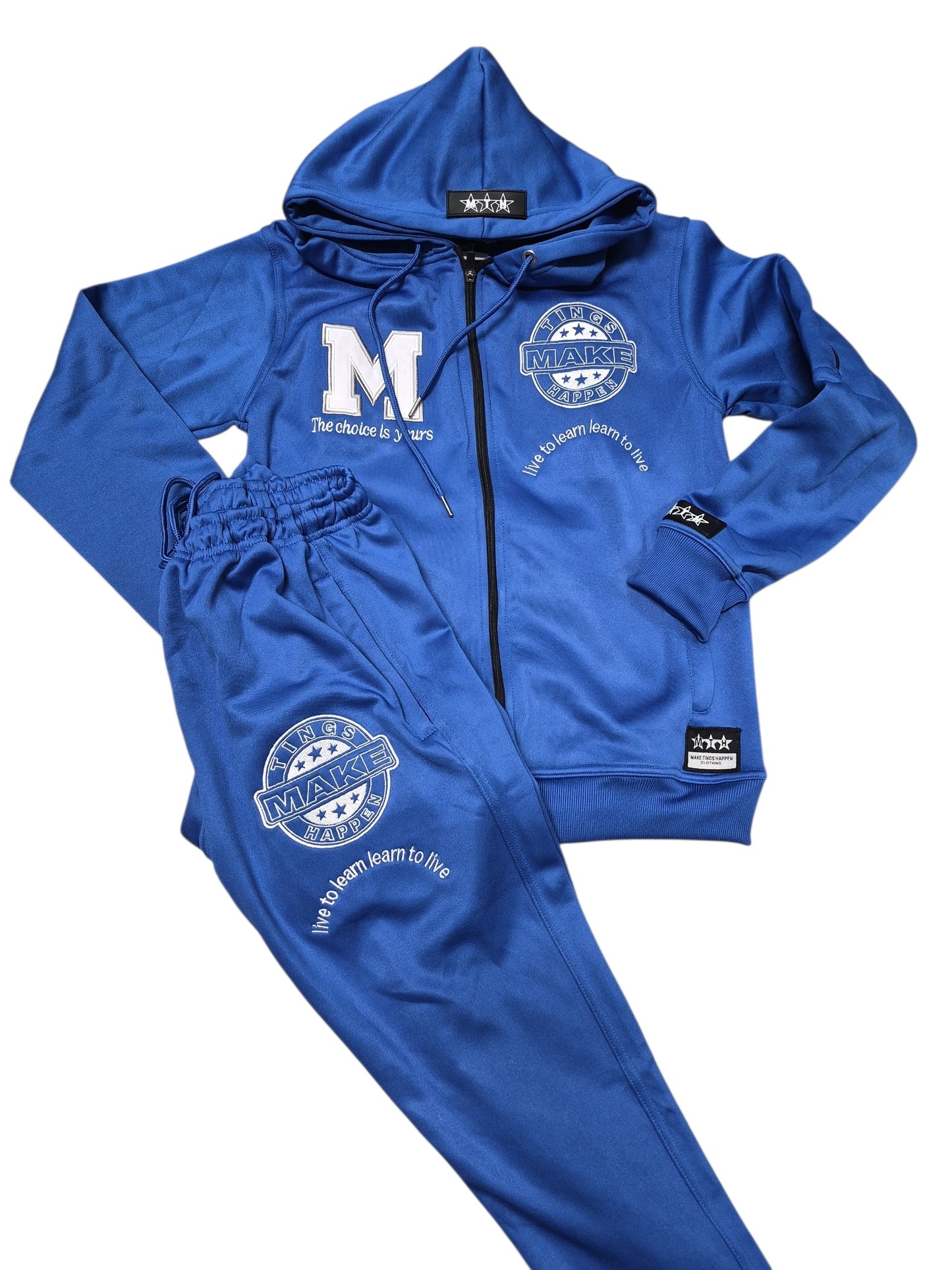 MTH M Brand Blue Hoodie & Joggers Set with Logo & Star Details for Men