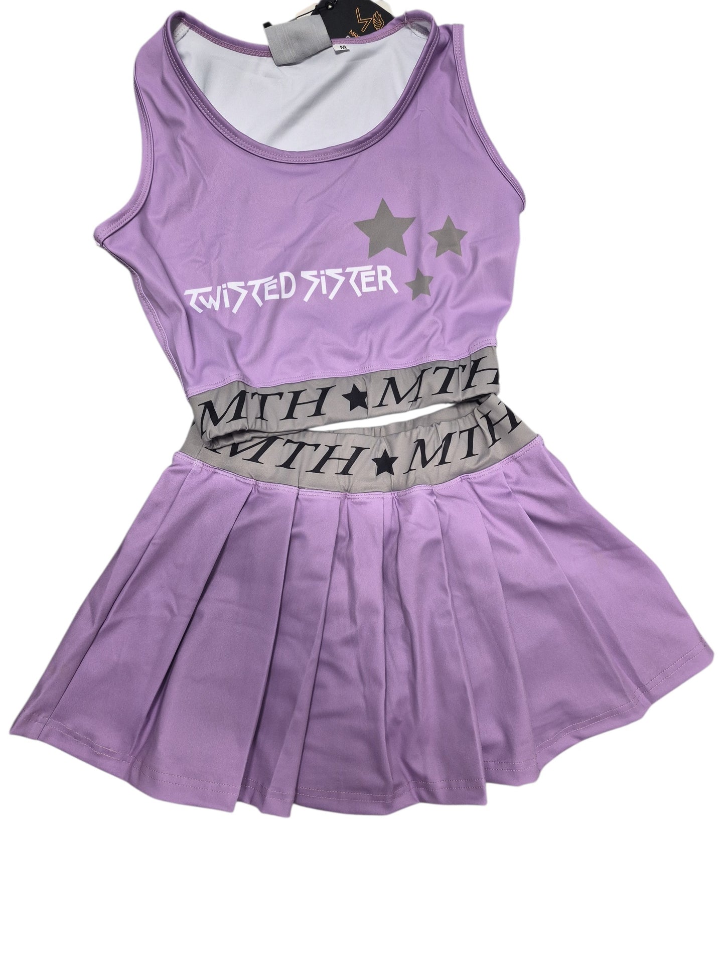 Twisted Sister Pink Tank Top & Pleated Skirt Set with MTH Logo and Star Details for Girls