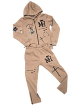 MTH Brand Beige Hoodie & Sweatpants Set with Cross & Star