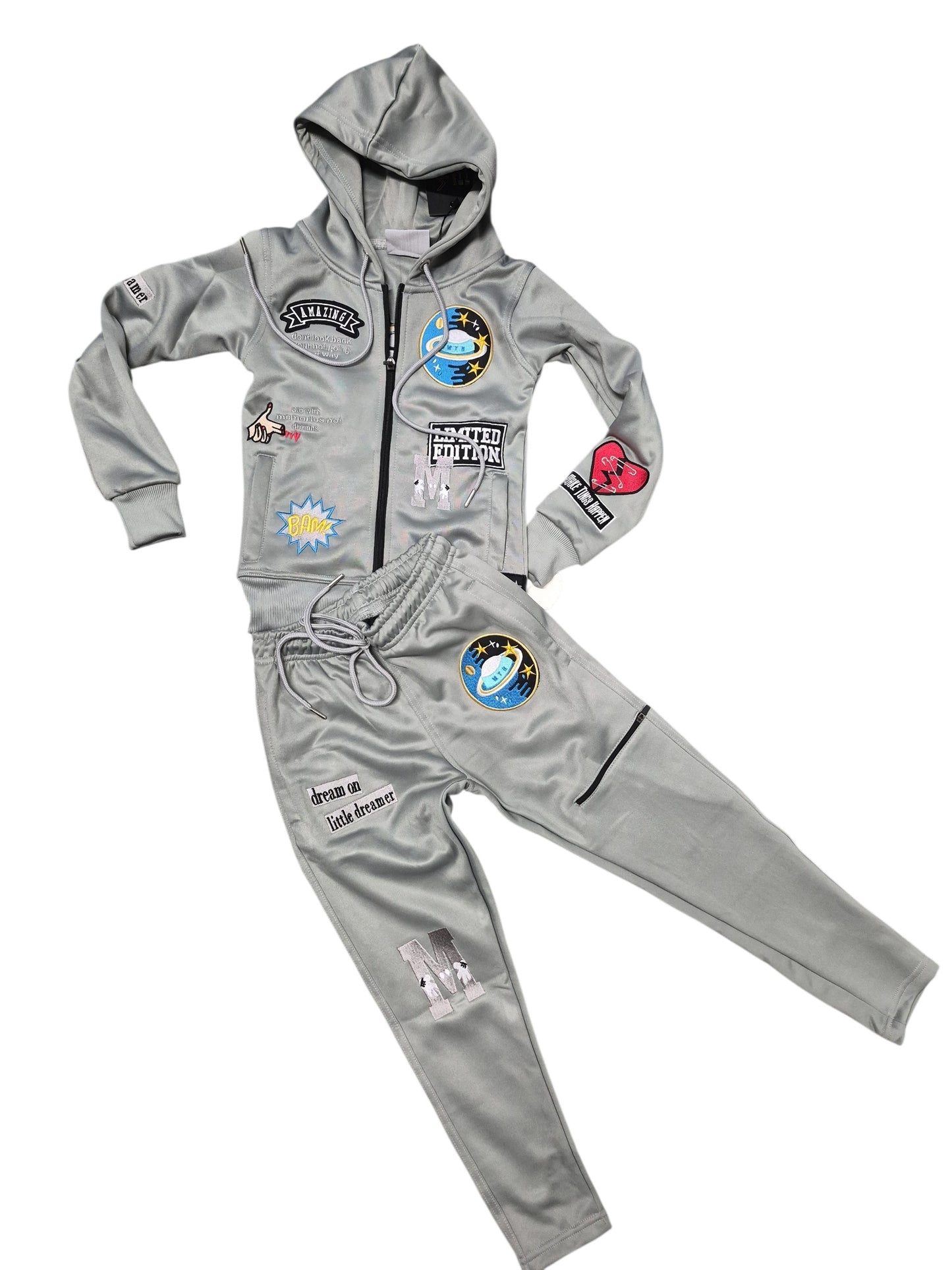 Kids' Grey Space-Themed Hoodie