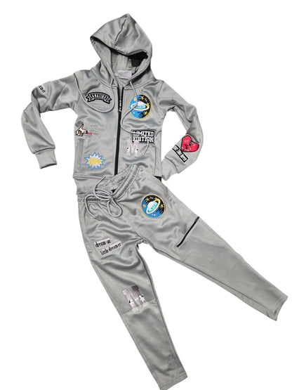 Kids' Grey Space-Themed Hoodie