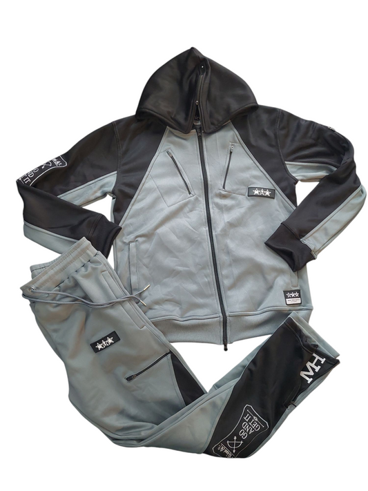MTH MTRACK TRACKSUIT Grey & Black Hooded Jacket & Matching Pants Set for Men