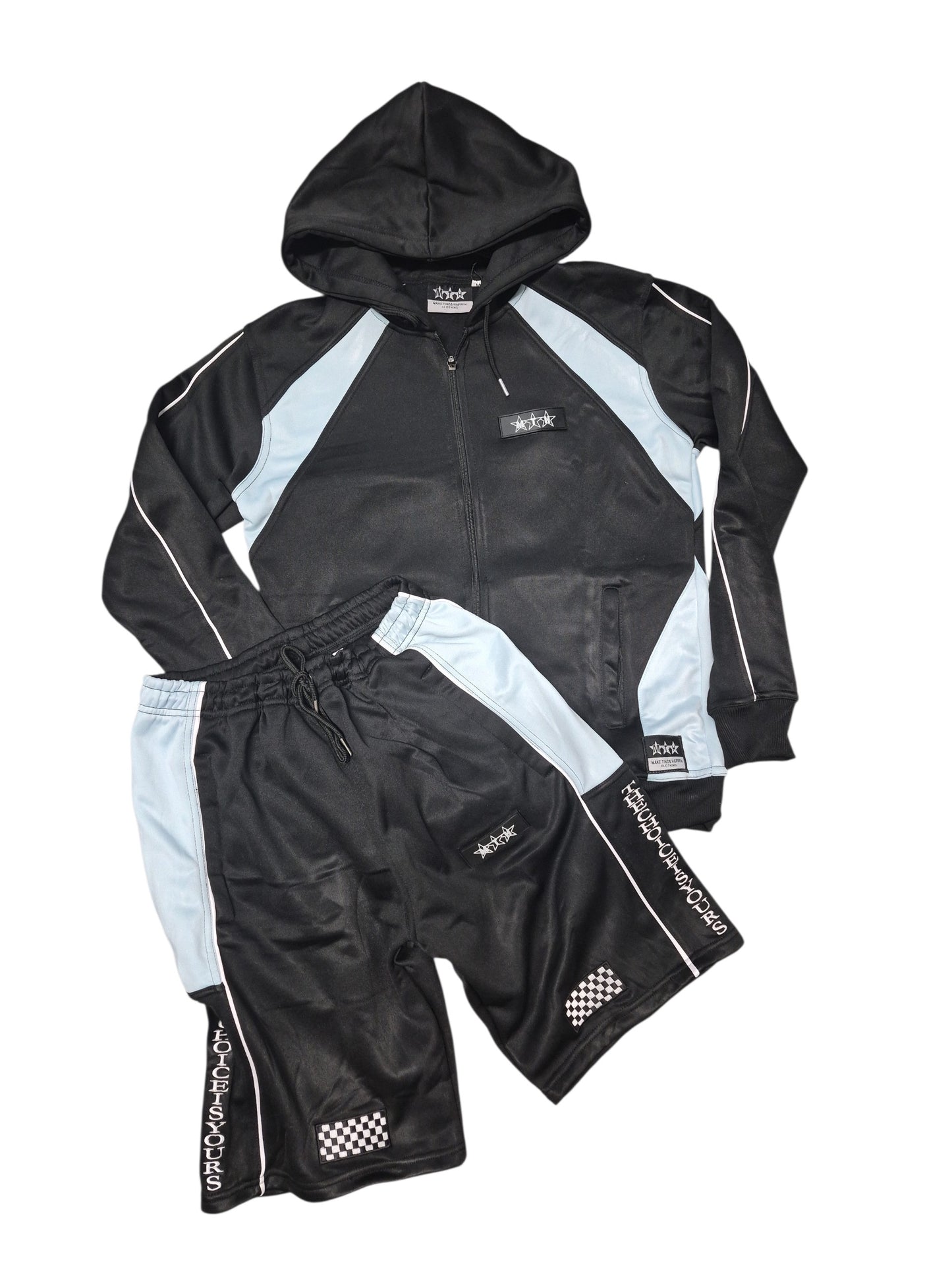MTH Black & White Sportswear Set with Checkered Accents and Star Logo for Men