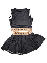 Twisted Sister black Tank Top & Pleated Skirt Set with MTH Logo and Star Details for Girls