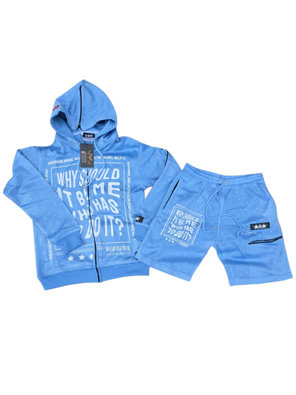 Make Tings Happen slime graphic rhinestone shorts set