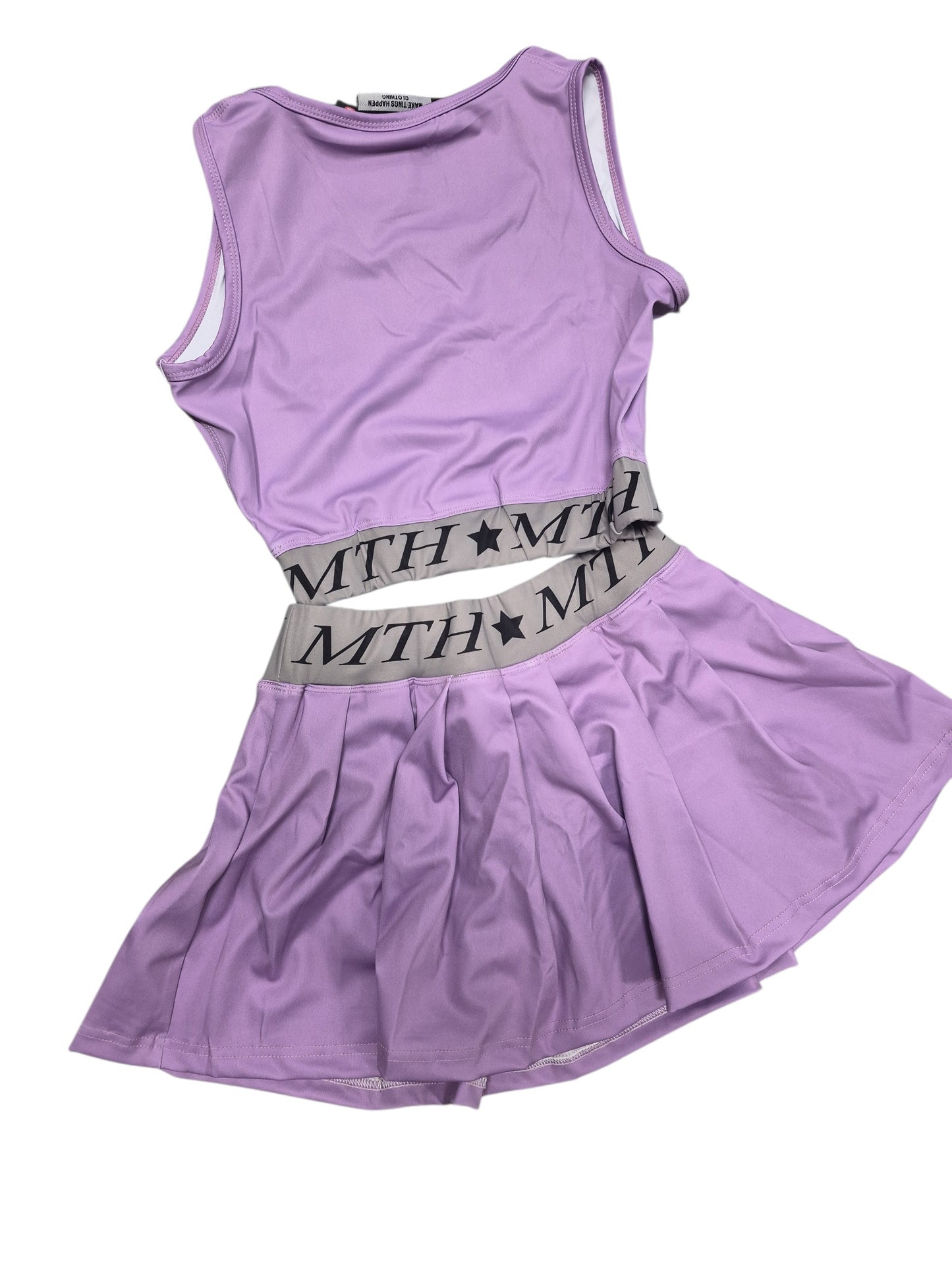 Twisted Sister Pink Tank Top & Pleated Skirt Set with MTH Logo and Star Details for Girls