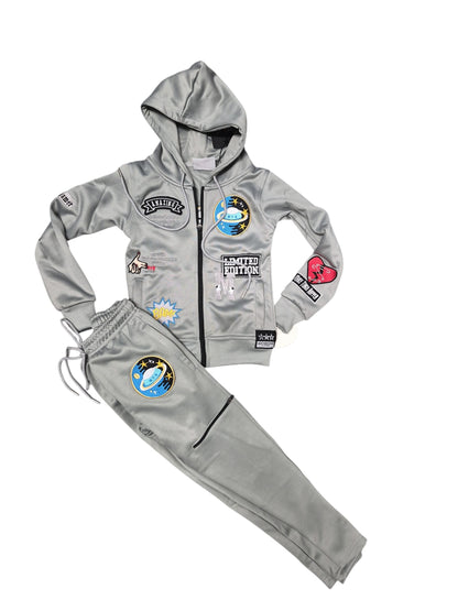 Kids' Grey Space-Themed Hoodie